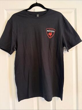 monaco Black Short-Sleeve Crewneck T-Shirt with Red Crest